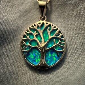 Elegant sterling silver and opal tree of life Pendant Necklace